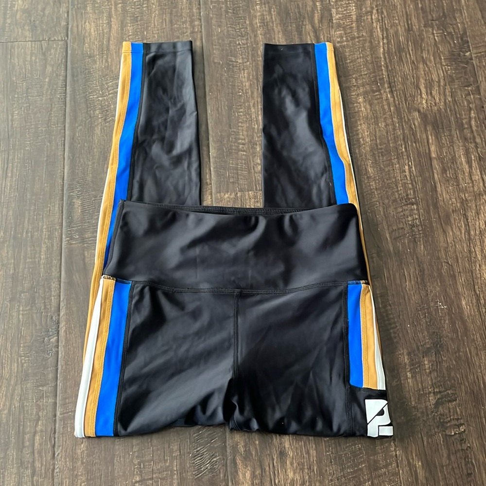 PE Nation Black Striped White Blue Leggings Size Medium